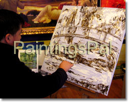 Oil painting process of Water-Lily Pond and Japanese Footbridge by Monet (step 1)