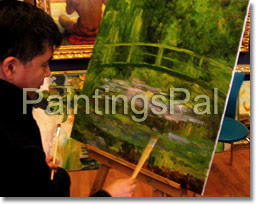 Oil painting process of Water-Lily Pond and Japanese Footbridge by Monet (step 2)