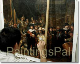 Oil painting process of The Night Watch by Rembrandt van Rijn (step 2)